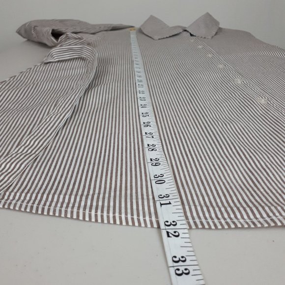 Ashley Stewart Tan Vertical Stripe Sash Tie Button-down Shirt - Picture 9 of 15